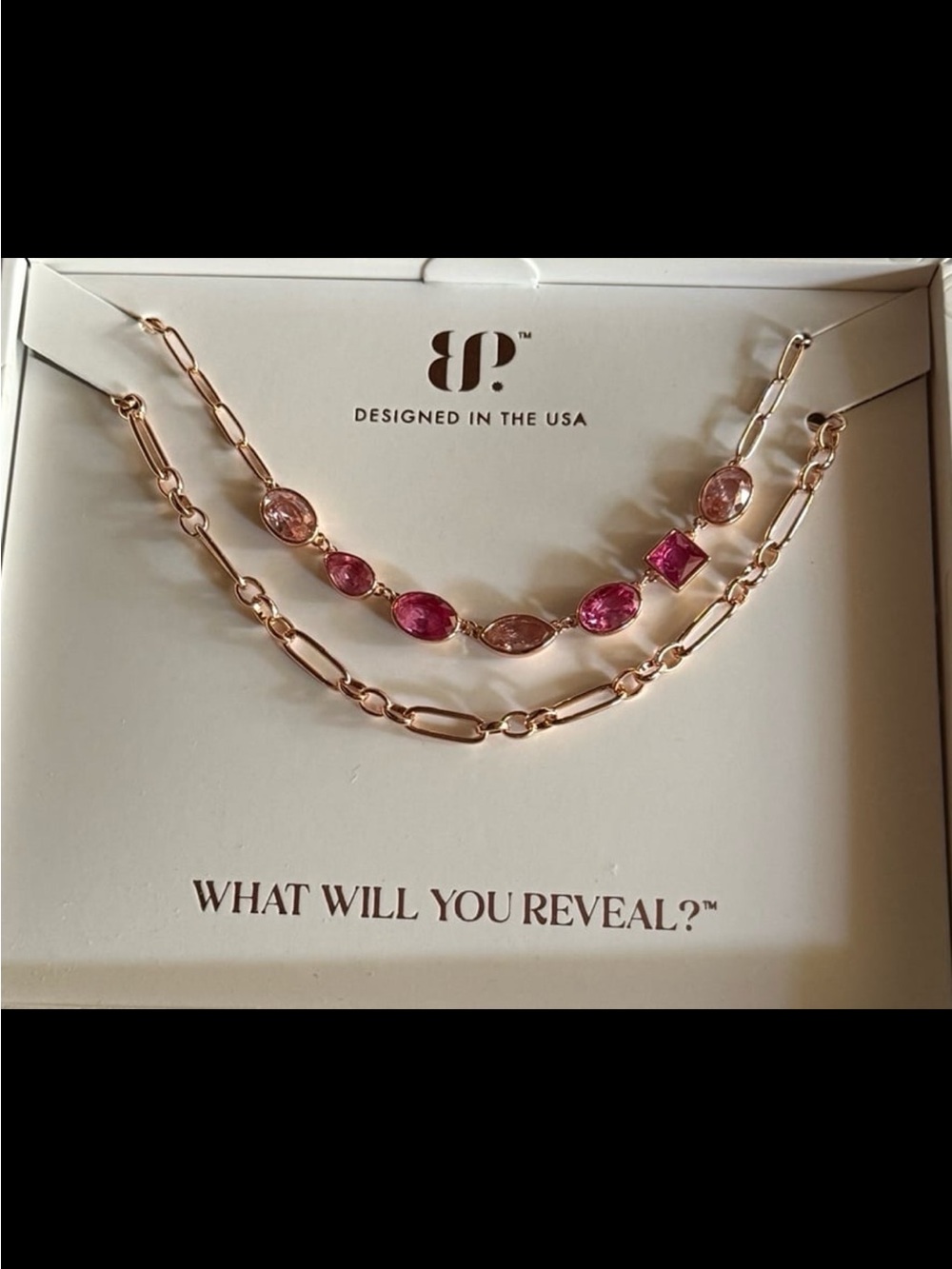 Layered Rose Gold Necklace with Pink Gem Accents